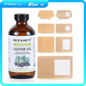 Organic cold-pressed cotton pads containing castor oil, glass bottles for castor oil patches for the navel/lower back/neck and arm, disposable self-adhesive, portable leak-proof and wash-free packaging kits for castor oil oil pack wrap