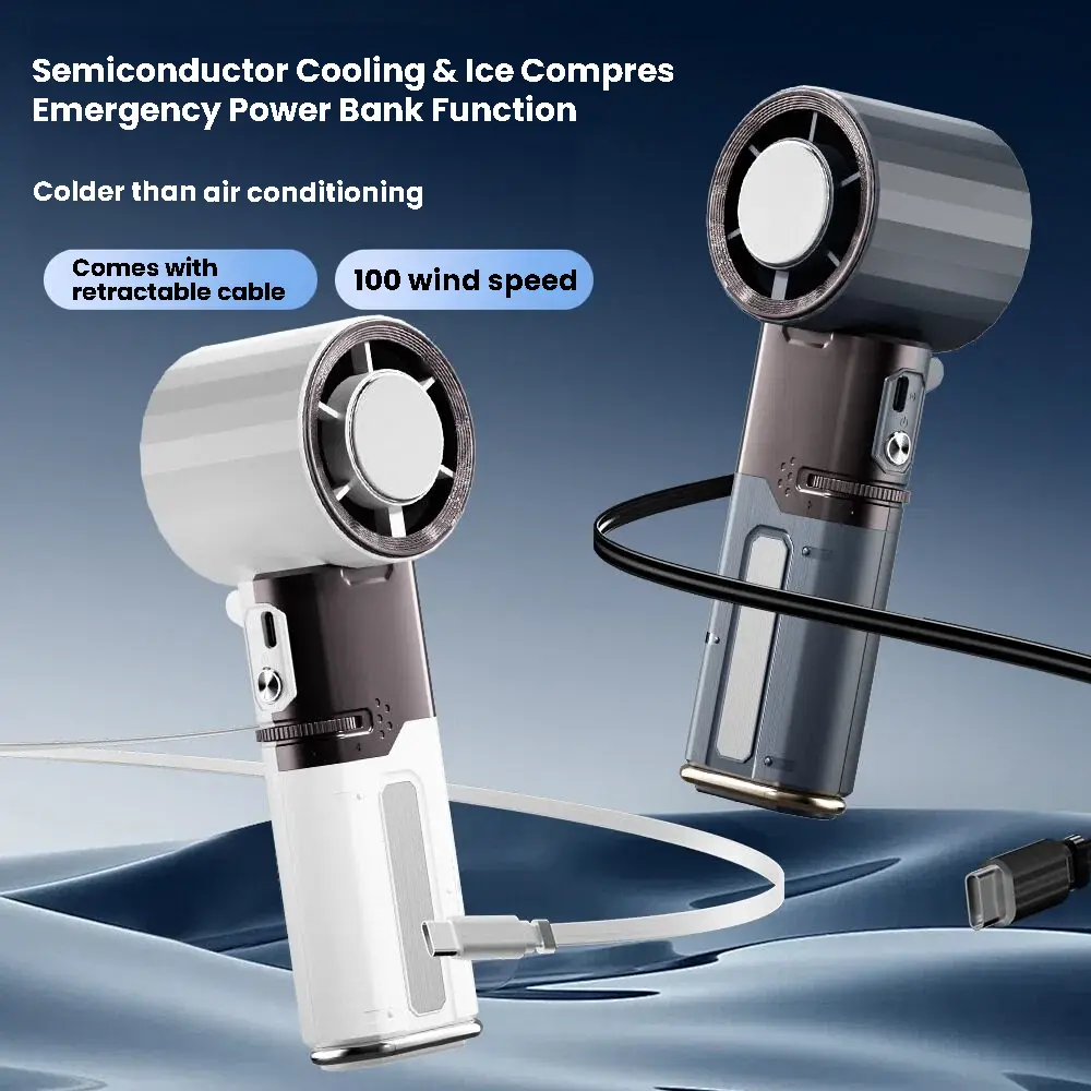Portable Neck Fan - Outdoor Rechargeable USB Wind Fan with Semiconductor Cooling, Ice Compress, 6000mAh Power Bank, 100-Speed Adjustment, Foldable Handheld Ergonomic 330g Design, Personal Cooling Device for Outdoor, Office Use, Ideal for Gifting