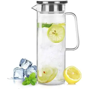 Pitcher with Lid, 34 Oz Heat Resistant Carafe with Handle for Fridge, Small Pitcher for Iced Tea, Milk, Hot and Cold Beverage, Juice Jug 1000ML/34oz 1l