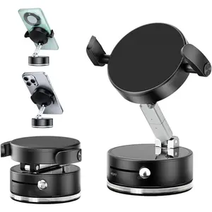 Vacuum Magnetic Phone Holder for You Car 360° Rotatable Vacuum Magnetic Phone Mount with Clamp Foldable Car Phone Holder with Strong Suction Cup Magnetic Car Mount for iPhone All Cell Phones (Black)