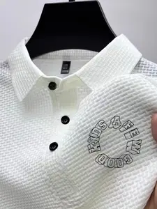 Men's Graphic Letter Print Classic Polo Shirt, Slim-Fitting Short Sleeve Design, Geometric Pattern Business Casual Wear