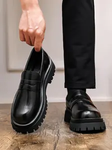Men's Height-Boosting Thick Sole Penny Loafers, PU Leather Formal Shoes, All Seasons, Suitable for Casual and Formal Occasions Footwear