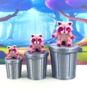 3pcs Articulated Racoons with Trash Can, 3D Printed Racoon, Small Medium large Raspberry Raccoon, Trash Panda, Fidget ADHD Toy AR006-SET