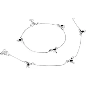 Indian Anklets for Women Silver Tone Chain Ankle Bracelet Pair With Crystal Beads Indian Payal Boho Vintage Beach Barefoot Sandals Feet Jewelry