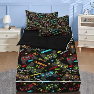 Zipper Bedding Full Colorful Gamepad Zip Up Bedding Set for Boys and , Gaming Players 3 count Comforter Bed in a Bag with Fitted Sheet and 2 count Pillowcases
