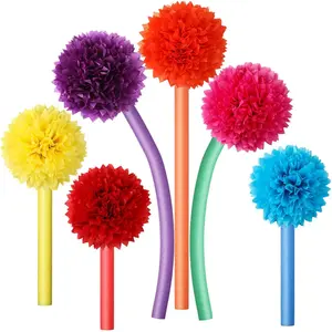 Maasechs 18 Pcs Fuzzy Tree DIY Kits Birthday Party Decorations Includes 12 Yellow Foam Noodles 6 Paper Pom Pom Flowers for Reading Room Classroom Wall Decor and Craft Projects(Colorful)