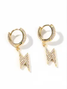 Zirconia Lightning Bolt Earrings Pendant Unisex Hip-Hop Fashion Accessory, Geometric Stainless Steel Studs, All Seasons Style