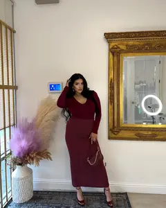 Nelly's V Neck Long Sleeve BURGUNDY Bodysuit Button Fit