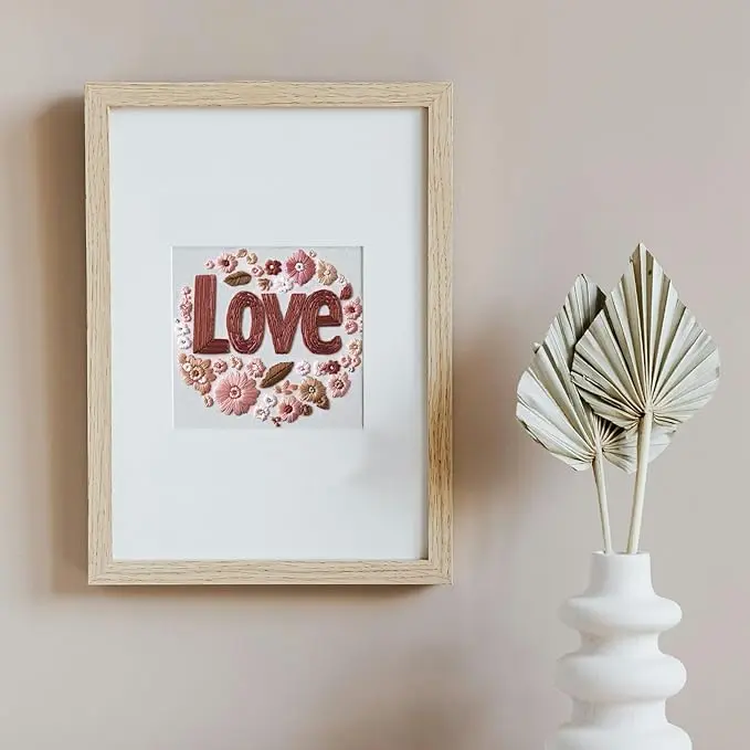 I Love You Embroidery Kit for Beginners Pre-Stamped Pattern 8'' Hoop Love 02 Romantic Anniversary Valentine's Day Gifts Thread Needlework Handmade Art Project