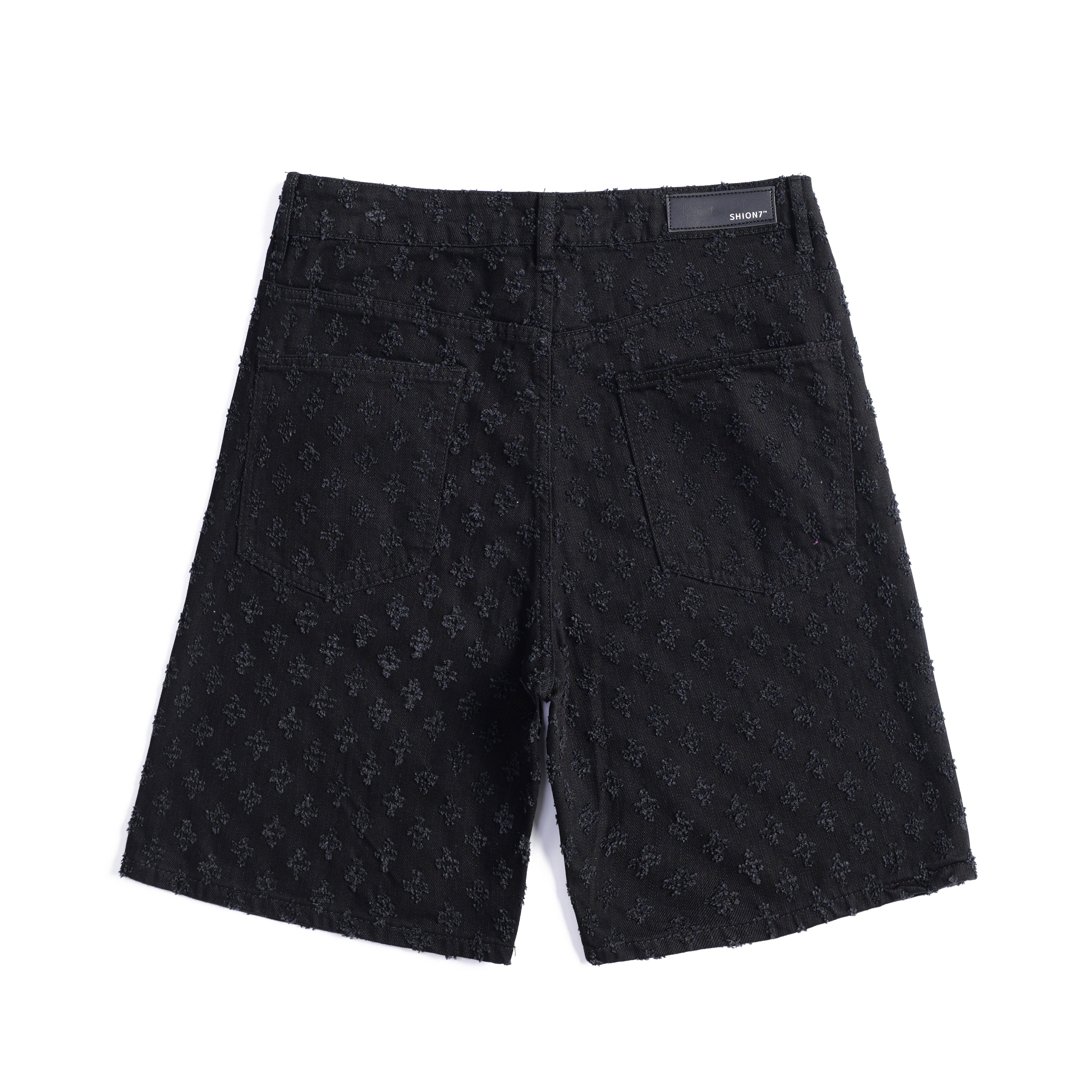 Vintage Black Jacquard Denim Shorts Men, Y2K Baggy Denim Shorts ,Summer Casual Jorts