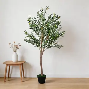 1pcs Artificial Olive Tree 5FT, Faux Olive Trees Indoor with Natural Wood Trunk & Lifelike Fruits, Tall Fake Plants with Planter for Home, Office, Living Room Decor