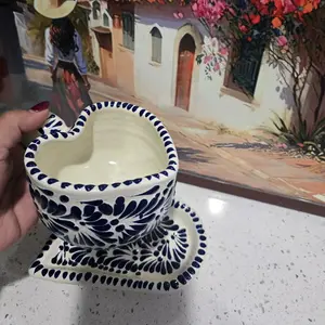 Talavera Blue Heart Mug with plate set