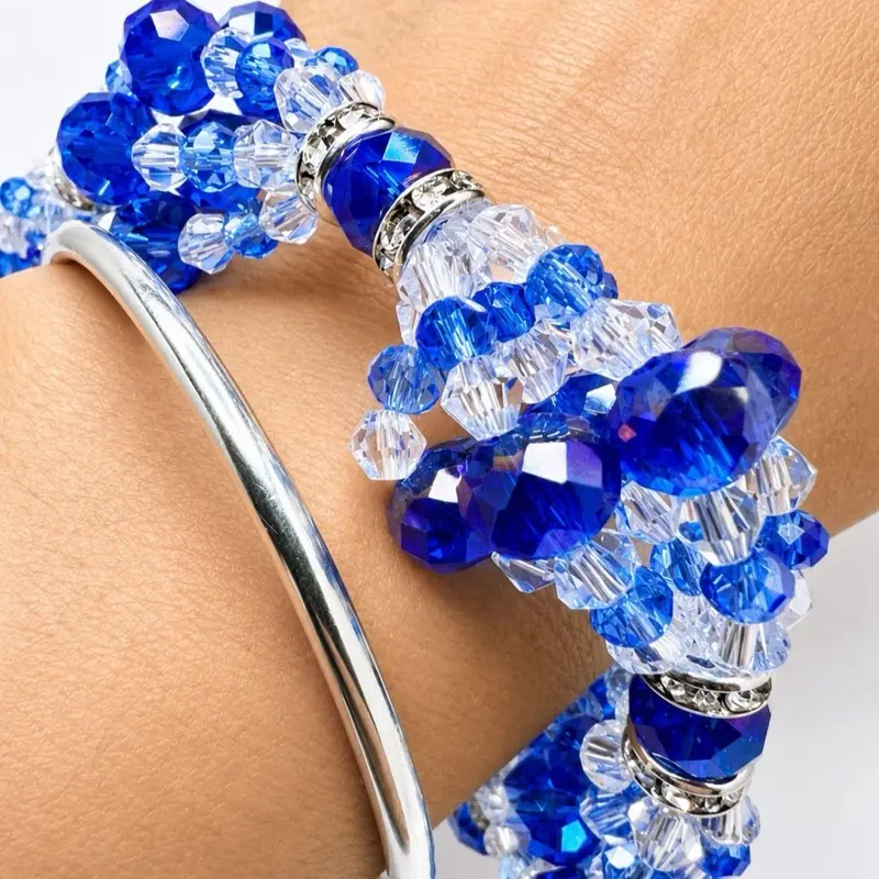 Yoruba Ashe Collection Idde De Mazo Yemaya Beaded Bangle, Fashion Costume Jewelry Bracelet Accessory