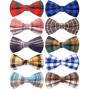 PET SHOW 10 Pack Plaid Large Dogs Collar Attachment Bow Ties Embellishment Medium Dog Cat Collar Charms Accessories Bulk Slides Bowties for Birthday Wedding Parties