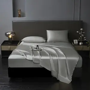 4 Pcs Queen Size Luxury Soft Gray Sheet Set,1 Moisture Wicking Fitted Sheet Fits Up to 16 Inches Deep + 1 Flat Sheet + 2 Pillowcases(Gray, Queen)