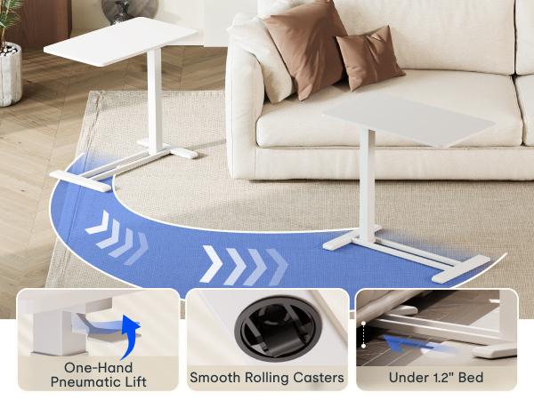 FLEXISPOT H7 All-in-One Mobile End Table, Smooth Gas Spring Height Adjustable Bedside Desk with Storage Drawer, Rolling Laptop Stand for Couch Sofa, Space-Saving Storage Cabinet