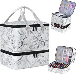 Upgraded Double-layer Nail Polish Organizer & Carrying Case For 42+ Bottles (15ml/0.5 fl.oz) and 1 Nail Lamp, With Handles (White)