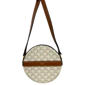 Pre-owned Celine Canvas Crossbody Bags Triomphe Round Purse On Strap Crossbody Bag White