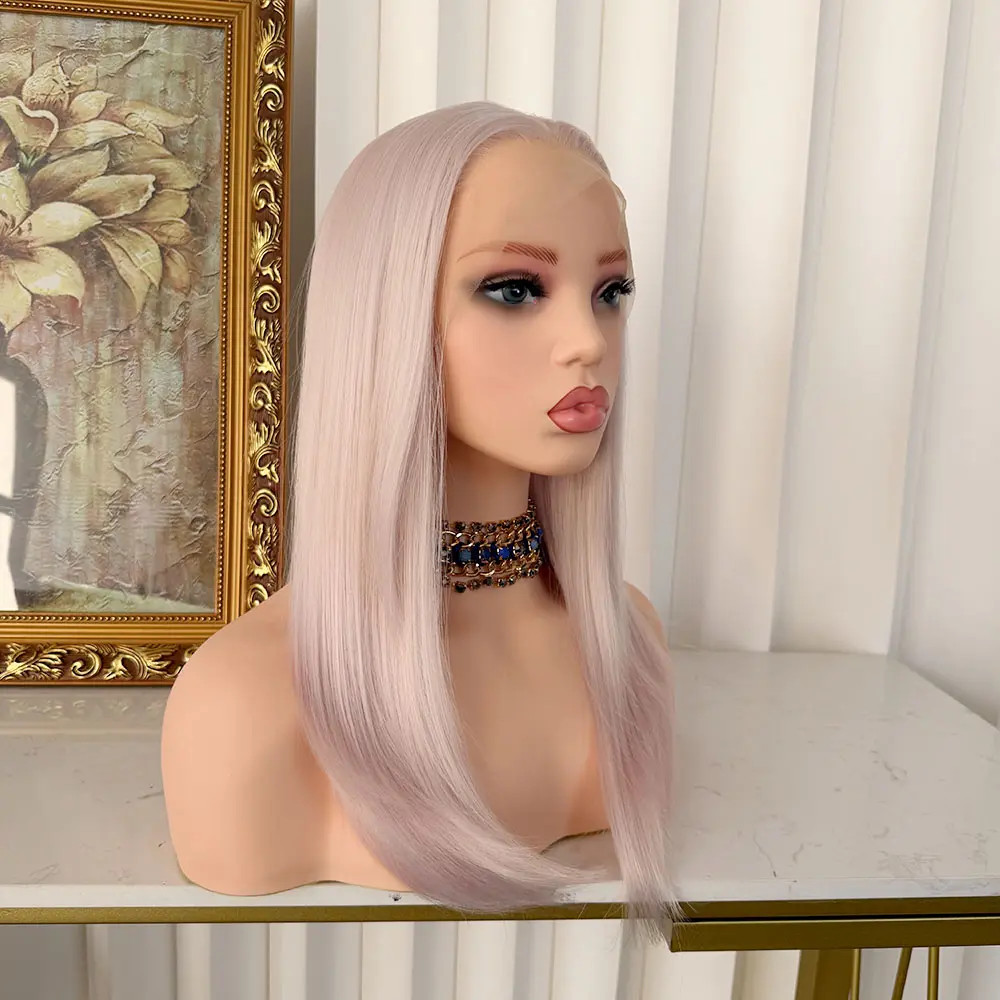 Lovestory Agnes Pastel Pink Synthetic Lace Front Wigs Heat Resistant Layered Hair Middle Length for Women Any Occasions