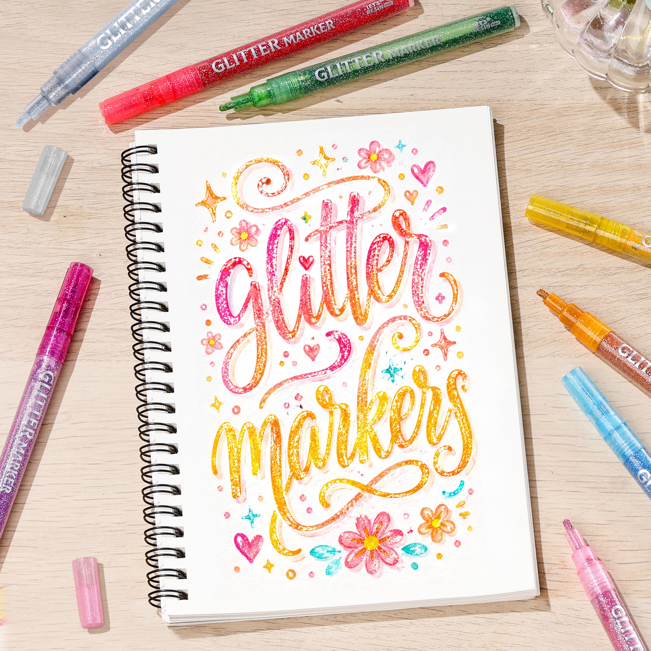 Glitter Markers, 18 Metallic Acrylic Paint Pens, Back to School Art Supplies, Student & Teacher Classroom Essentials, 2mm Shimmer Markers, Water-Based Non-Toxic Pens for Journaling, Cards, Fabric, Rocks & DIY Crafts - LET'S RESIN Glitter Markers, 18 Metallic Acrylic Paint Pens, Back to School Art Supplies, Student & Teacher Classroom Essentials, 2mm Shimmer Markers, Water-Based Non-Toxic Pens for Journaling, Cards, Fabric, Rocks & DIY Crafts - LET'S RESIN