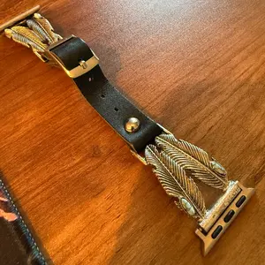 Handcrafted Navajo Style Apple Watch Band Turquoise Feather Leather