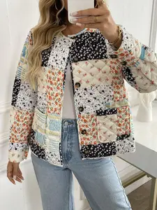 A women's floral patterned cotton jacket with elegant and stylish commuting style, suitable for parties, indoor and outdoor wear