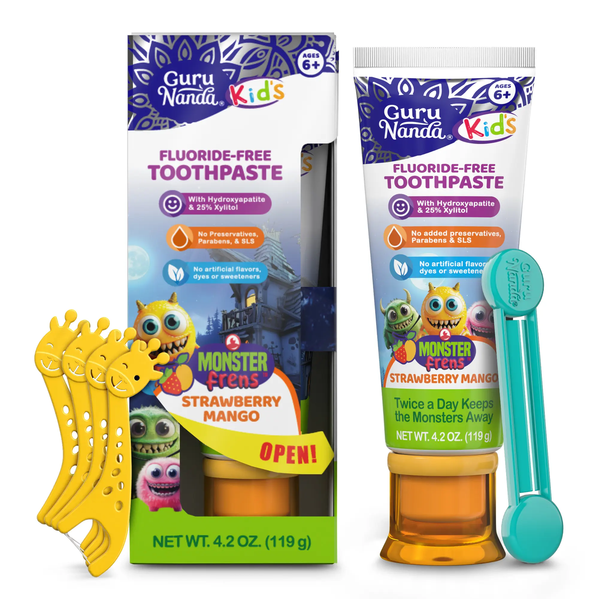 GuruNanda Kids Hydroxyapatite Toothpaste | 25% Xylitol | Fluoride-Free | Strawberry Mango Flavor | Safe to Swallow | 4.2 oz GuruNanda Kids Hydroxyapatite Toothpaste | 25% Xylitol | Fluoride-Free | Strawberry Mango Flavor | Safe to Swallow | 4.2 oz