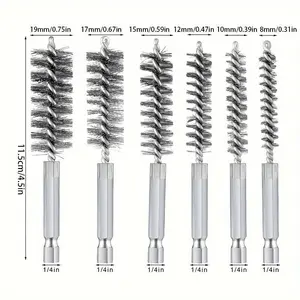 6pcs Stainless Steel Wire Pipe Brush Multi-Specification Wire Brush Deburring and Rust Removal Brush Polishing Inner Hole Grinding Brush