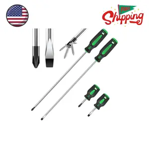 4-Piece 12" Long Screwdriver Set Slotted and Phillips, Long & Short Magnetic