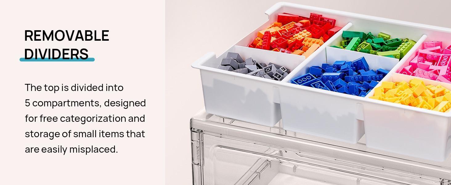 ZUVV24QT Clear Craft Storage Bin with Removable Trays&Adjustable Dividers, Containers for Art Supply Coloring Books Sensory Toys Craft Supplies Medicine Playdough Squishy Homeschooling, Transparent Dust Proof, Preschool Restock