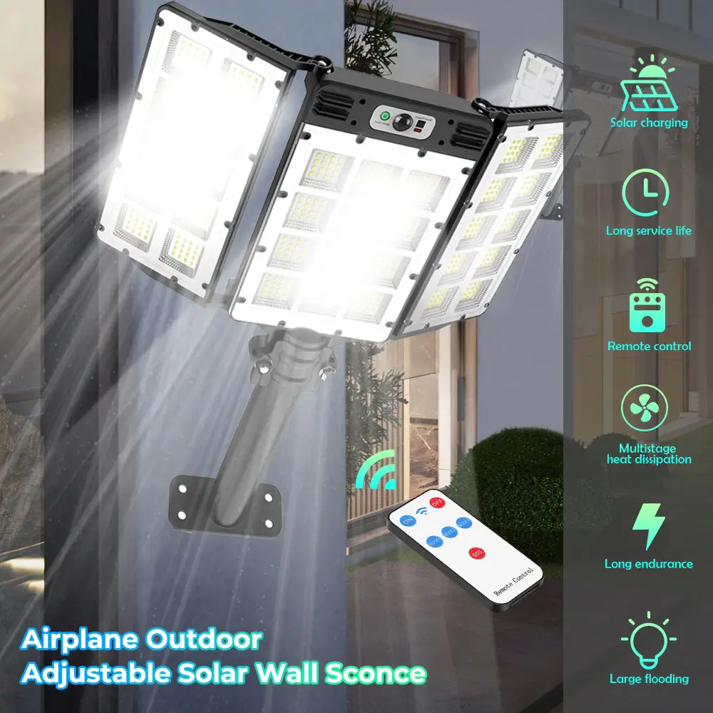 Solar Flood Lights Outdoor with 800 LEDs, Motion Sensor, IP65 Waterproof, Remote Control, 3 Brightness Modes, Super Bright Security Lighting