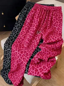 Y2K Retro American Fashion Street Chic Leopard Print Women Sweatpants 2 Pieces Set