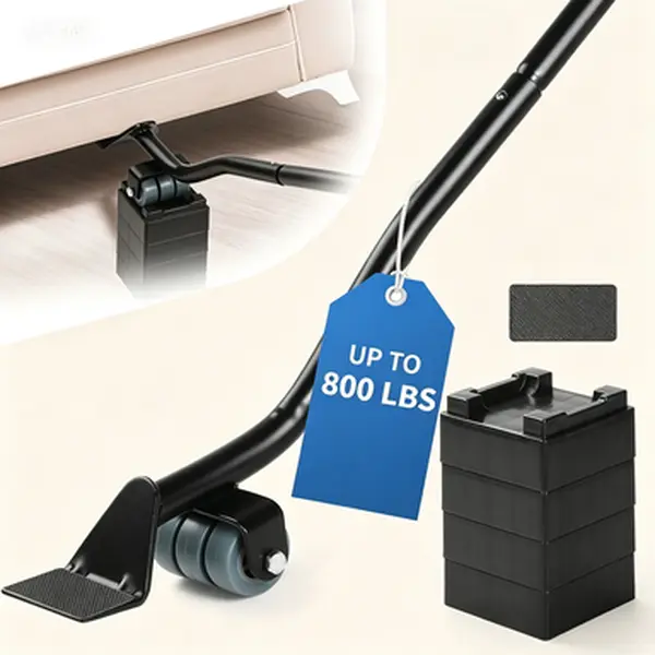 Professional Furniture Lifter Tool – Save 80% Effort – Lifts Up to 800 Lbs – Heavy-Duty Steel Lever, 4 Plastic Base Pads – Furniture Jack for Moving Sofas & Appliances – 29-Inch Furniture Lifter