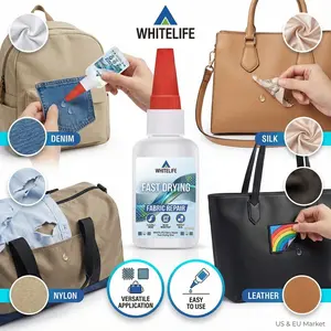 Whitelife Fast-Drying Fabric Repair Glue, 15-Second Cure Super Strong Adhesive, Ideal for Denim Leather Nylon, Washable Flexible Bond