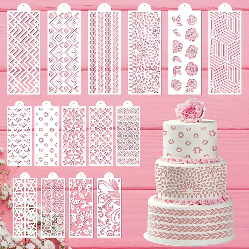 15-Piece Cake Decorating Kit, Pastry Decorative Kit, Pastry Decorating Tools, Leaf Flower Geometric Cut-Out Templates, Food-Grade Pet Material, Wedding Birthday Party Dessert Decorations, Cake Decoration Supplies, Cake Decorating Set