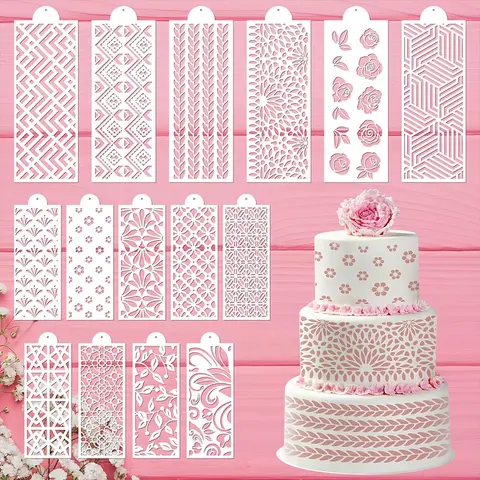 15-Piece Cake Decorating Kit, Pastry Decorative Kit, Pastry Decorating Tools, Leaf Flower Geometric Cut-Out Templates, Food-Grade Pet Material, Wedding Birthday Party Dessert Decorations, Cake Decoration Supplies, Cake Decorating Set