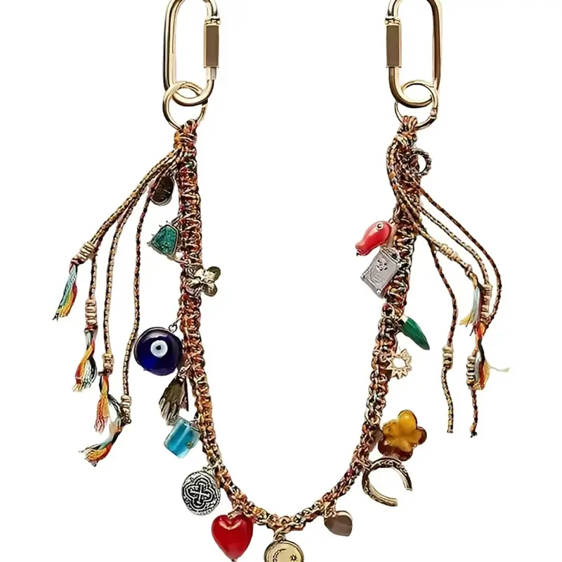Chain Beaded Rope Braided Keychain, Bag Charm Keychain, Key Charms, Stylish Keyring, Stylish Accessory for Handbags & Purses, Ideal for Everyday Use, Enhance Your Bags' Look