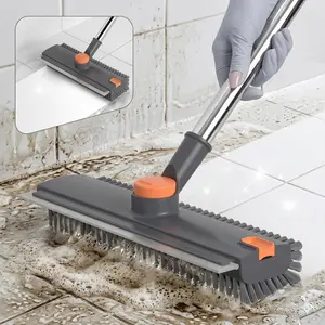 3-in-1 Heavy Duty Floor Scrub Brush with Squeegee & Adjustable Long Handle | 90° Corner Stiff Bristle Broom for Tile, Grout, Shower & Patio | Wet & Dry Deep Cleaning Tool Removes Water Streaks & Grime with No Bending | Ultimate Bathroom Scrubber