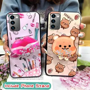 Waterproof Skin feel silicone Phone Case For Samsung Galaxy Note20 Glitter Rotatable stand protective quicksand Dirt-resistant Cartoon Simplicity Soft Case phone lens protection