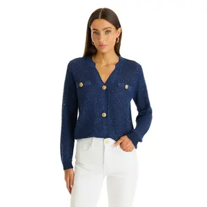 Shannon Sequin Cardigan Top - Navy