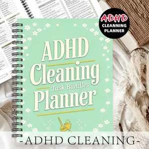 1pc ADHD Cleaning Planner Themed Subject Notebook,Task-bundling Style-Light Green Background with Broom,Bucket, and Small Flower Pattern. Planner for Bundled Cleaning Tasks.Task-bundling Notebook.Efficient Household Batch Processing.5.5x8.3 Inch Notebook