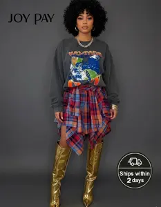 JOYPAY Plus-sized Plaid Skirt Irregular Hem Flowy Asymmetric Vintage Elegance Streetwear for Ladies Casual Wear Bold Plaid Pattern Fitted Bottom Statement Fashion