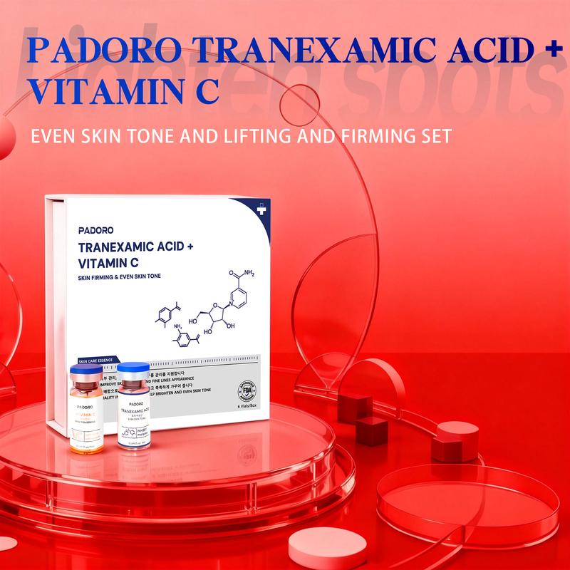 PADORO Gold Vitamin C Serum, containing Tranexamic acid, Evens out skin tone, Brightens and improves complexion, Fights aging, Suitable for all skin types, Nourishes, Repairs and soothes, Reduces wrinkles, and moisturizes. A perfect holiday gift.