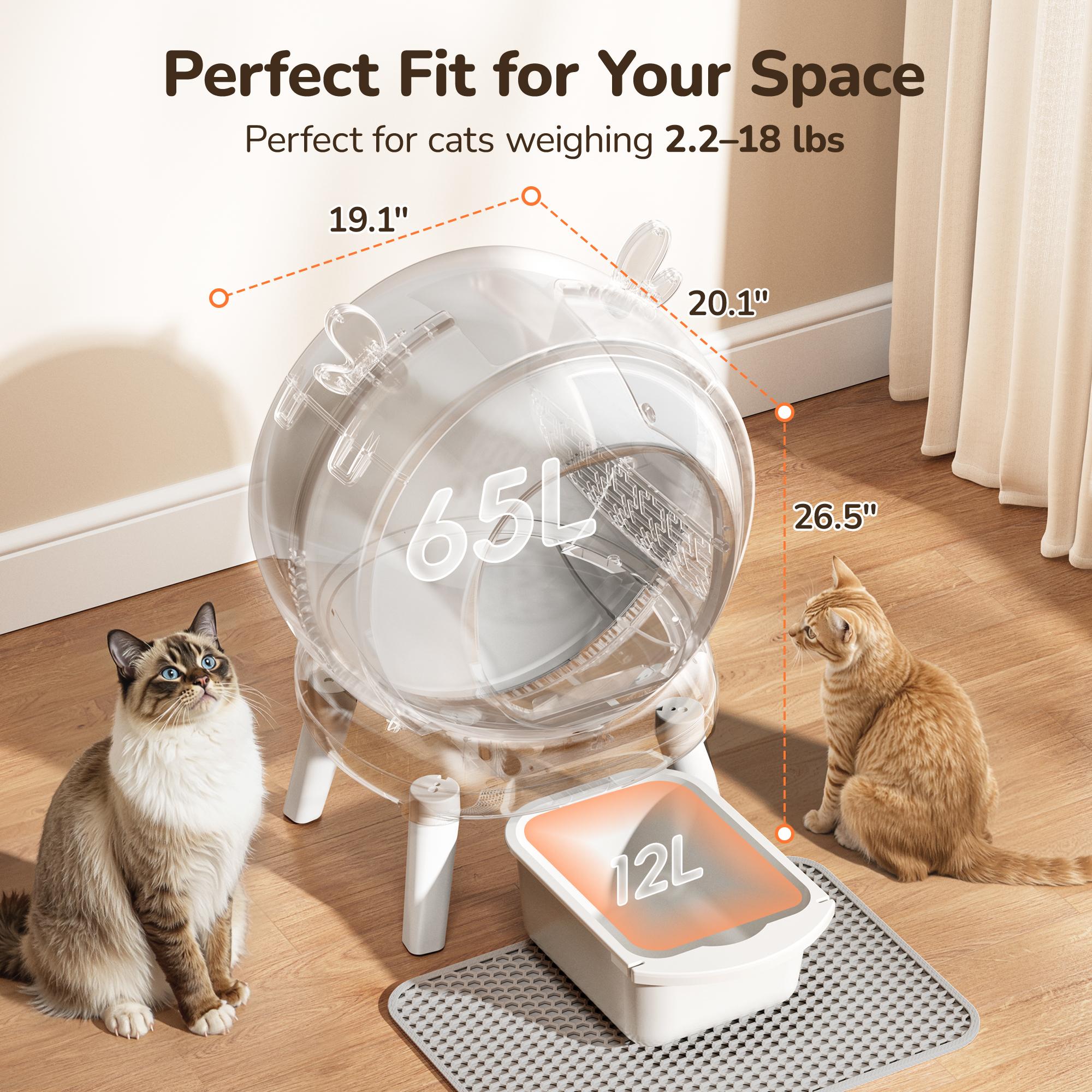 Furrykiddy Automatic Self Cleaning Litter Box, Cat Litter Box with APP Control, 65L Globe & Dual Safety Sensors, Robot Litter Box, 2 Roll Garbage Bags and Litter Mat, <35DB, for Multiple Cats