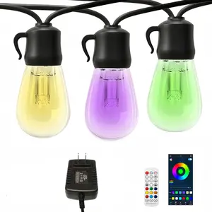 49 Feet Outdoor String Lights, Adjustable Rgbw LED Bulbs, Ip66 Waterproof, APP Control, Remote, 24v Adapter, Garden Decorati#OutdoorStringLights #PatioLights #IP65WaterproofLights #GardenLights #CampingLights #PartyLights #WarmWhiteLights #USBStringLighon