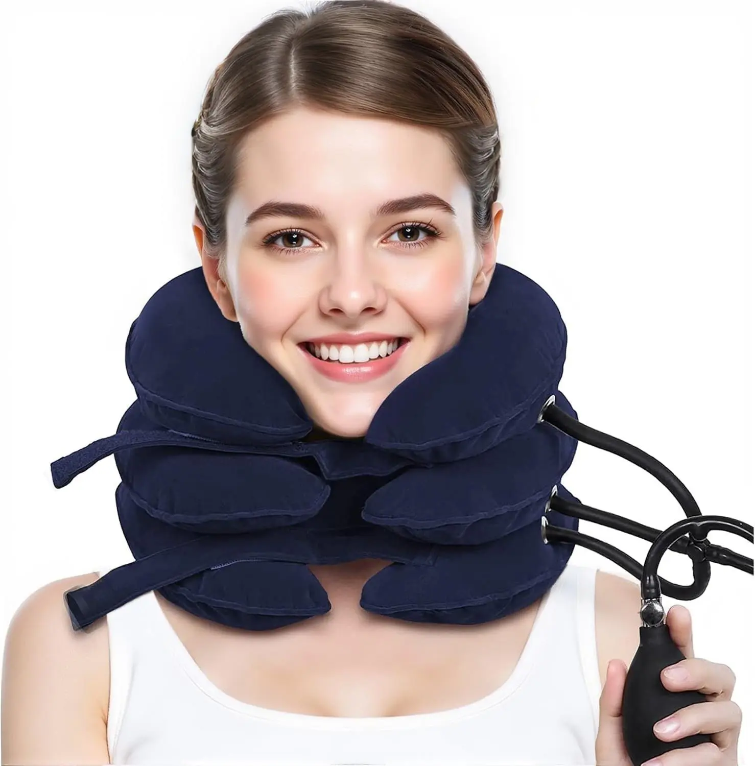 Cervical Neck Traction Device and Collar Brace, Inflatable & Adjustable Neck Stretcher Support, Neck Brace Pillow for Chronic Neck Pain Relief Home Traction Spine Alignment Relax
