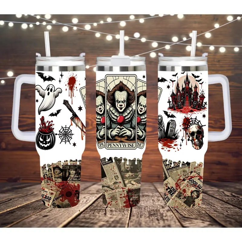 Pennywise IT Welcome to Derry Horror Movie 20oz - 40oz Tumbler Stainless Steel with Straw, Double Wall Insulated, With Handle – Perfect Gift for Fans