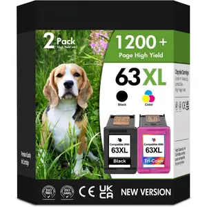 63XL Ink Cartridges Combo Pack Compatible for  63 63XL, Works for  OfficeJet 3830 4650 5200 Envy 4510 4512 4520 DeskJet 1112 2130 3630 Printers (63XL Ink 2 Pack)