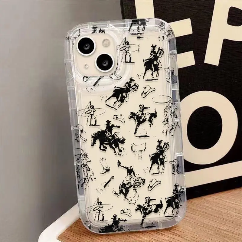 Western Cowboy Pattern Phone Case, Decorative Phone Protector Cover, Phone Accessories Compatible with iPhone 11 12 13 14 15 16 17 Pro Max