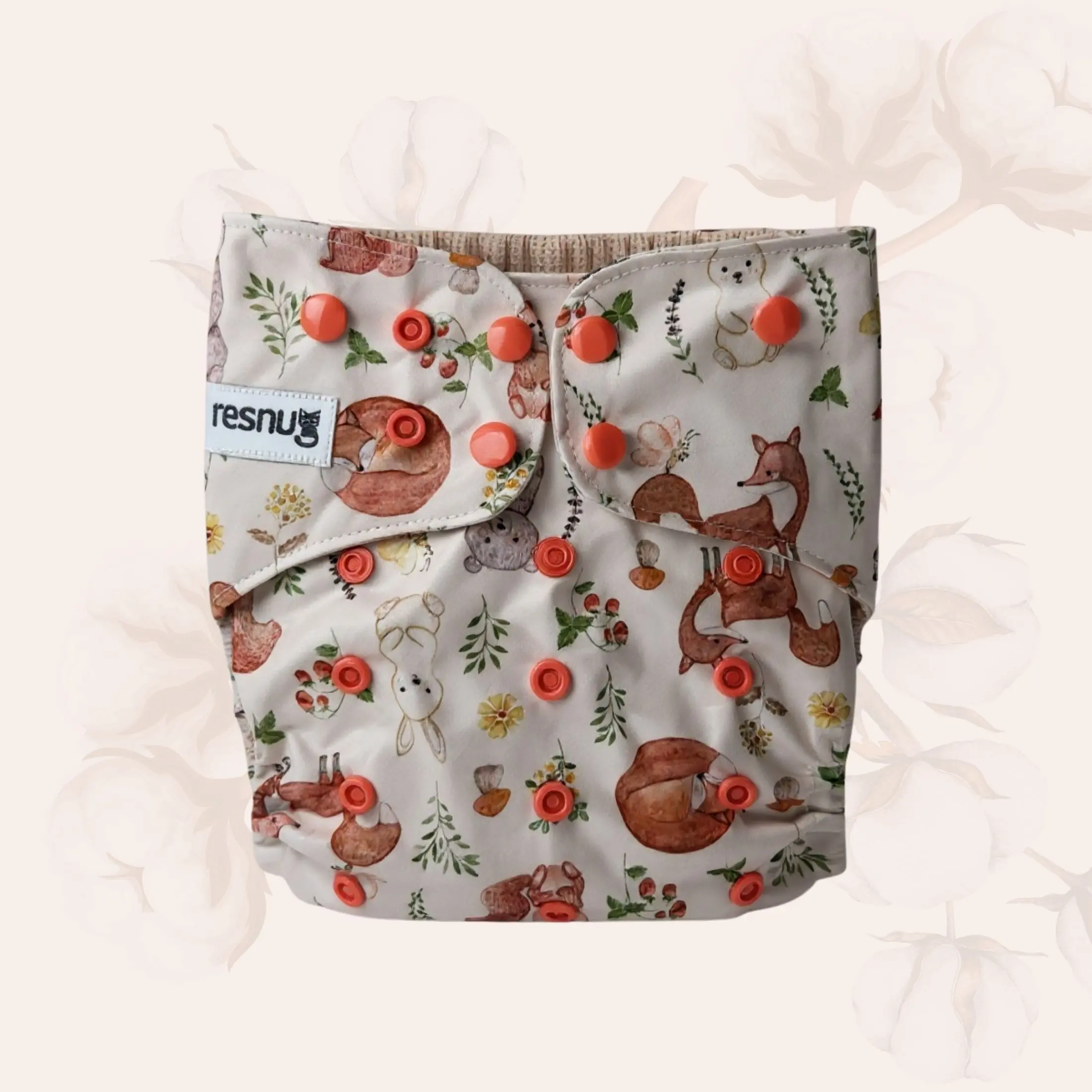 Resnug 1-Size Pocket Cloth Diaper, Woodland Wander Design, Organic Waffle Cotton Lining for Babies